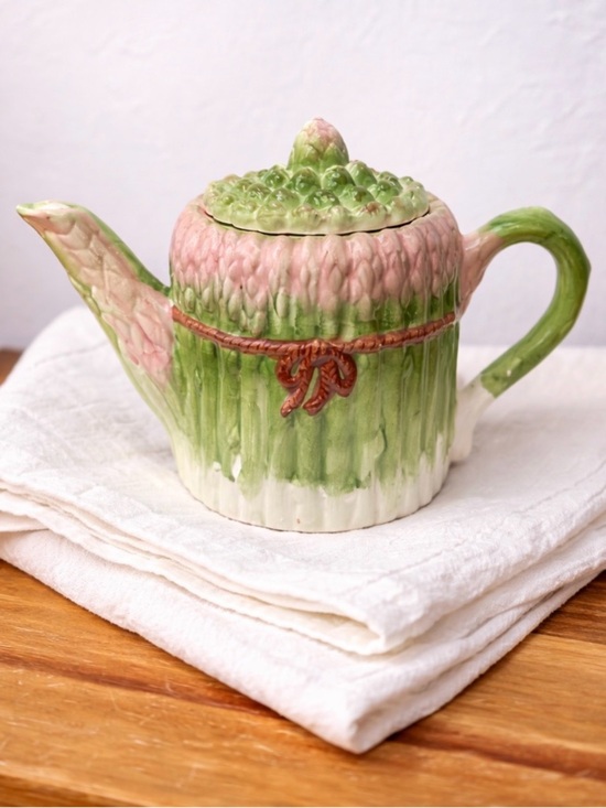 Cbk Other - Hand-Painted Ceramic Asparagus Teapot in Pink and Green